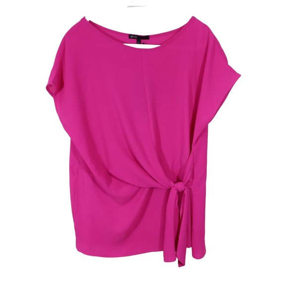 Gibson Tops - GIBSON Size L Bright Pink Dolman Short Sleeve Tie Front Blouse NWT